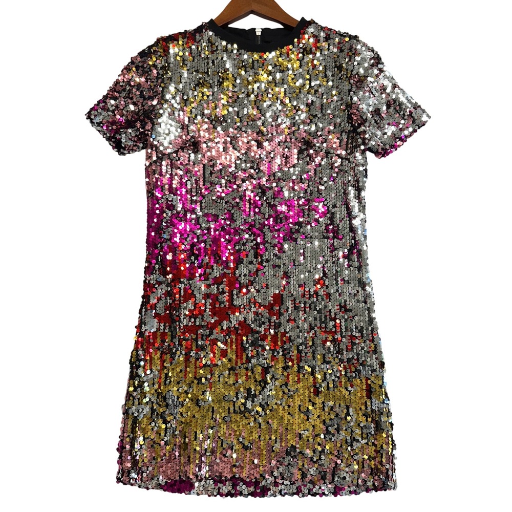 Forever 21 Womens Multi Color Sequin Mini Dress Short Sleeve Pink Gold Silver S